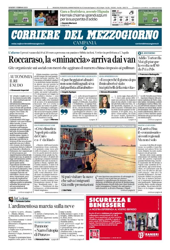 Prima-pagina-corriere del mezzogiorno-del-2025-02-07